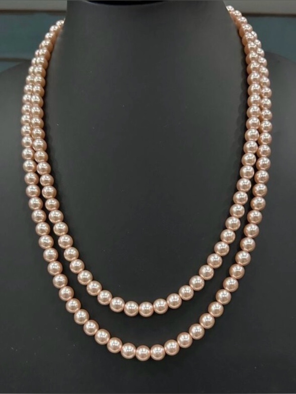 Vintage Faux Pearl Beaded Long Necklace Women's 48" Pink Glass Beads